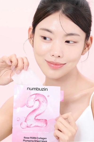 Разглаживающая тканевая маска для лица с коллагеном и пептидами Numbuzin №2 Rose PDRN Collagen Plumping Sheet Mask 2245 фото
