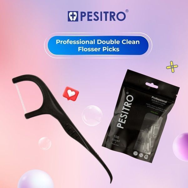 Зубная нить с держателем Double Clean Pesitro, 100 шт + контейнер 1525 фото